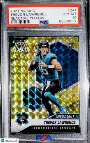 Trevor Lawrence 2021 Mosaic Reactive Yellow #241 Rookie RC PSA 10 front