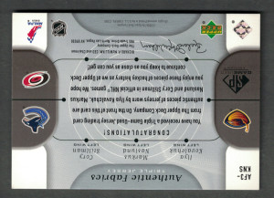2005-06 Upper Deck Sp Game Used Authentic Fabrics Triple Jersey Ilya Kovalchuk, Markus Naslund, Cory Stillman 18/25 back
