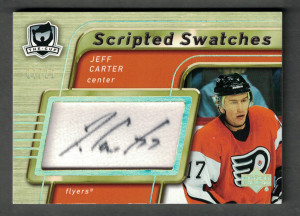 2005-06 Upper Deck The Cup Hockey Scripted Swatches Jeff Carter Rookie 07/25 front