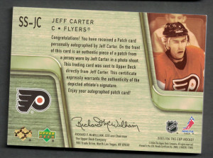 2005-06 Upper Deck The Cup Hockey Scripted Swatches Jeff Carter Rookie 07/25 back