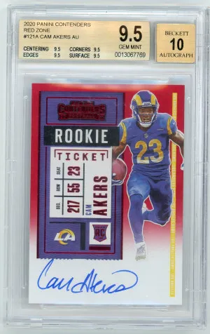 2020 Panini Contenders #121 Cam Akers Red Zone Rookie Autograph BGS 9.5 / Beckett 10 Autograph front
