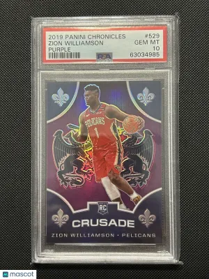 Zion Williamson 2019 Panini Chronicles Crusade Purple #07/49 PSA 10 Rookie Rc front