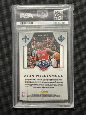 Zion Williamson 2019 Panini Chronicles Crusade Purple #07/49 PSA 10 Rookie Rc back