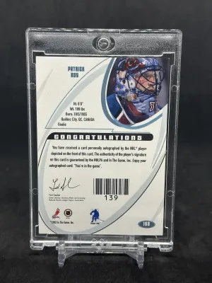 Patrick Roy 2002-03 In The Game Be A Player Signature Auto #139 back