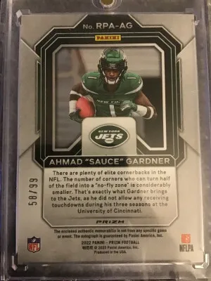 2022 Panini Prizm Ahmad “Sauce” Gardner 58/99 back