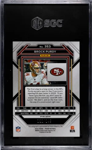2022 Panini Prizm Brock Purdy #353 SGC 9 back