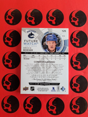 2017-18 Brock Boeser Future Watch Patch /100 SP Authentic #125 Rookie RC back
