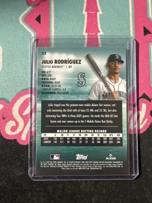 2023 Stadium Club Chrome Gold Minted #33 Julio Rodriguez Case Hit SSP MARINERS back