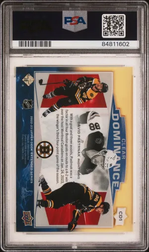 2022 Upper Deck Extended Series Clear Dominance Gold 23/25 David Pastrnak PSA 9 back