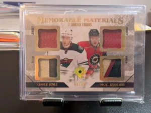 2014-15 Ultimate Collection Memorable Materials 2 Swatch Combos /25 Charlie Coyle/Mikeal Granlund front