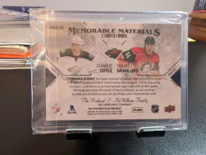 2014-15 Ultimate Collection Memorable Materials 2 Swatch Combos /25 Charlie Coyle/Mikeal Granlund back