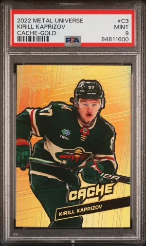 2022-23 NHL Metal Universe Cache Gold 23/50 Kirill Kaprizov PSA 9 front