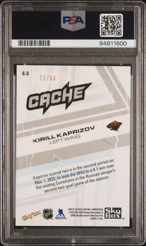 2022-23 NHL Metal Universe Cache Gold 23/50 Kirill Kaprizov PSA 9 back
