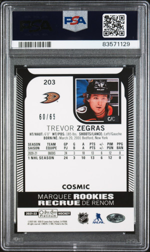 2021 Upper Deck O-Pee-Chee Platinum Trevor Zegras #203 PSA 10 back
