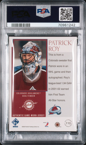2002 Pacific Private Stock Reserve Patrick Roy #110 PSA 9 back