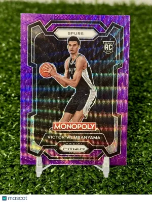 2023-24 Panini Prizm Victor Wembanyama RC Rookie Card Purple Wave Monopoly Spurs front