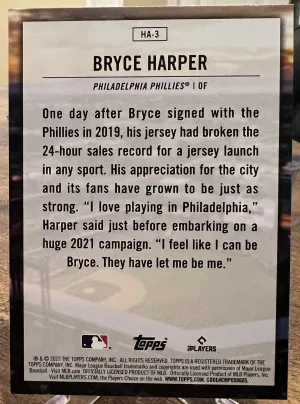 2022 Topps Series 1 Bryce Harper Home Field Advantage back
