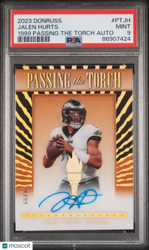 2023 Panini Donruss 1999 Passing The Torch Autographs Jalen Hurts #PTJH PSA 9 front