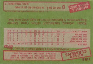 Roger Clemens 1985 Topps #181 RC Baseball back