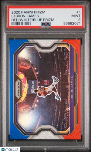 2020 Panini Prizm Red White & Blue Prizm #1 LeBron James PSA 9 Mint front