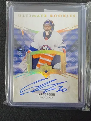 2020 Ultimate Rookies Ilya Sorokin Patch Auto #'d 30/49 front