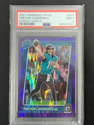 2021 Optic Trevor Lawrence Purple Shock PSA 9 front