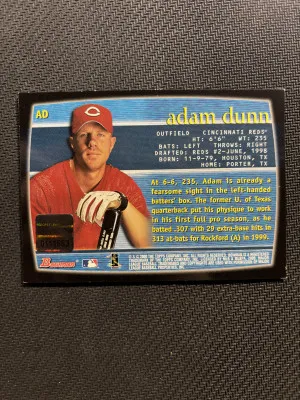 2000 Bowman Adam Dunn RC Autograph Blue back