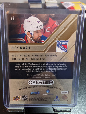 2016-17 Overtime Gold Auto Rick Nash back