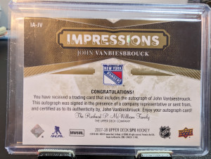 2017-18 SPX Impressions Auto John Vanbiesbrouk /249 back
