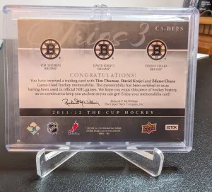 2011-12 The Cup Trios /25, Thomas/Krejci/Chara back