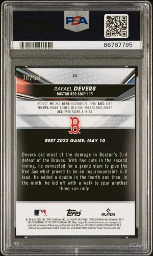 2022 Bowman's Best Rafael Devers #30 30/50 PSA 10 back