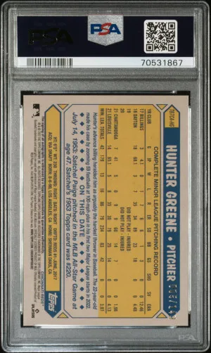 2022 Topps Silver Pack 1987 Chrome Promo Hunter Greene #HG PSA 10 back