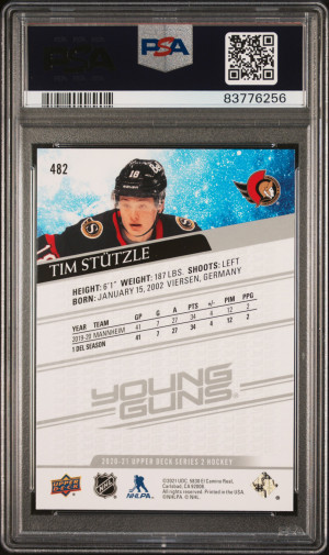 2020-21 Upper Deck Young Guns Tim Stutzle #482 PSA 9 Mint back