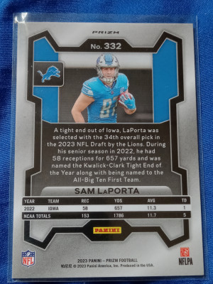 SILVER PRIZM SAM LAPORTA  #332 back