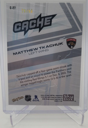2022-23 UD Skybox Metal Universe Matthew Tkachuk Cache Gold #C-27 /50 Case Hit back