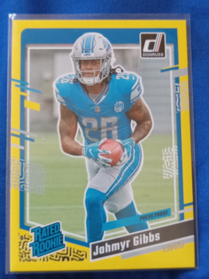 Jahmyr Gibbs Rated Rookie press proof  yellow parallel  card #331 front