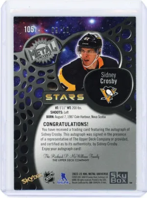 2022-23 Skybox Metal Universe Sidney Crosby Green Emerald Auto /10 back