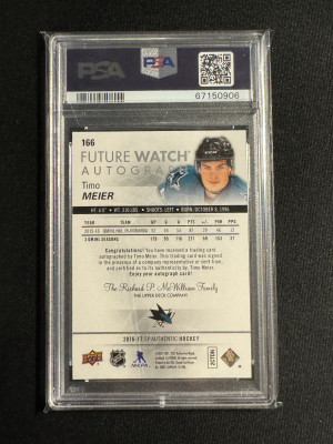 2016-16 SP Authentic #166 Timo Meier Future Watch Autograph back