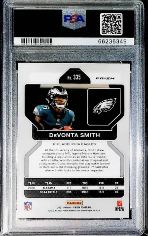 Devonta Smith 2021 Panini Prizm Silver #335 PSA 10 Rookie RC back