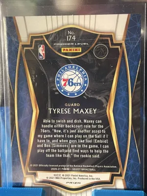 2021-22 Select Basketball RC TYRESE MAXEY RED, WHITE, AND ORANGE SHIMMER back