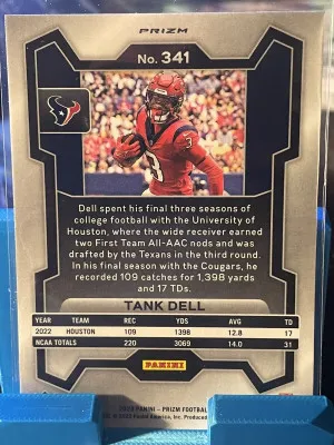 2023-24 Panini Prizm Football RC TANK DELL RED, WHITE, AND, BLUE PARALLEL back