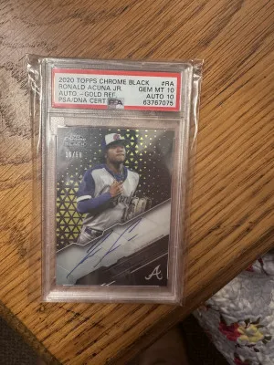 2020 Topps Chrome black Ronald Acuna jr Auto. Gold /50.  PSA 10 Auto 10 pop 2 front