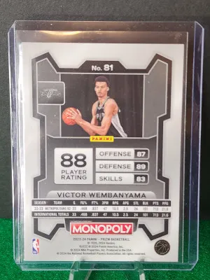 23-24 Monopoly Prizm Victor Wembanyama Rc back