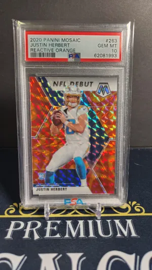 2020 Mosaic Justin Herbert Orange Reactive NFL Debut PSA 10 front
