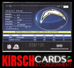 Junior Seau 2001 Playoff Preferred #46 National Treasures Gold #/100 back