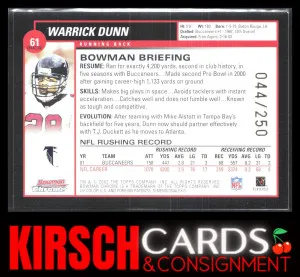 Warrick Dunn 2002 Bowman Chrome #61 Xfractors #/250 Atlanta Falcons back