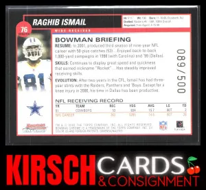 Raghib Ismail 2002 Bowman Chrome #76 Refractors #/500 Dallas Cowboys back