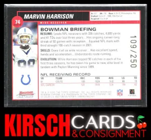 Marvin Harrison 2002 Bowman Chrome #74 Xfractors #/250 Indianapolis Colts back