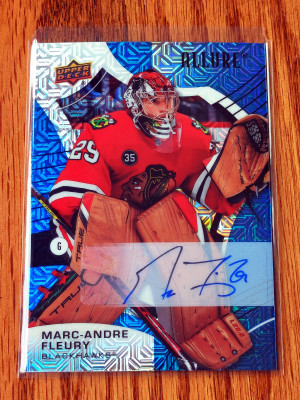 2021-22 Allure Marc-Andre Fleury #30 Blue Line Auto 17/35 Blackhawks front