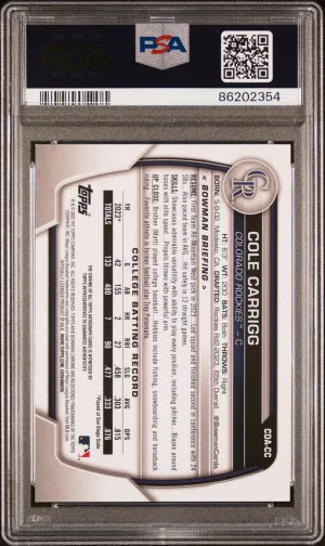 2023 Bowman Draft Chrome Prospect Autograph Cole Carrigg #CDACC PSA 10 back